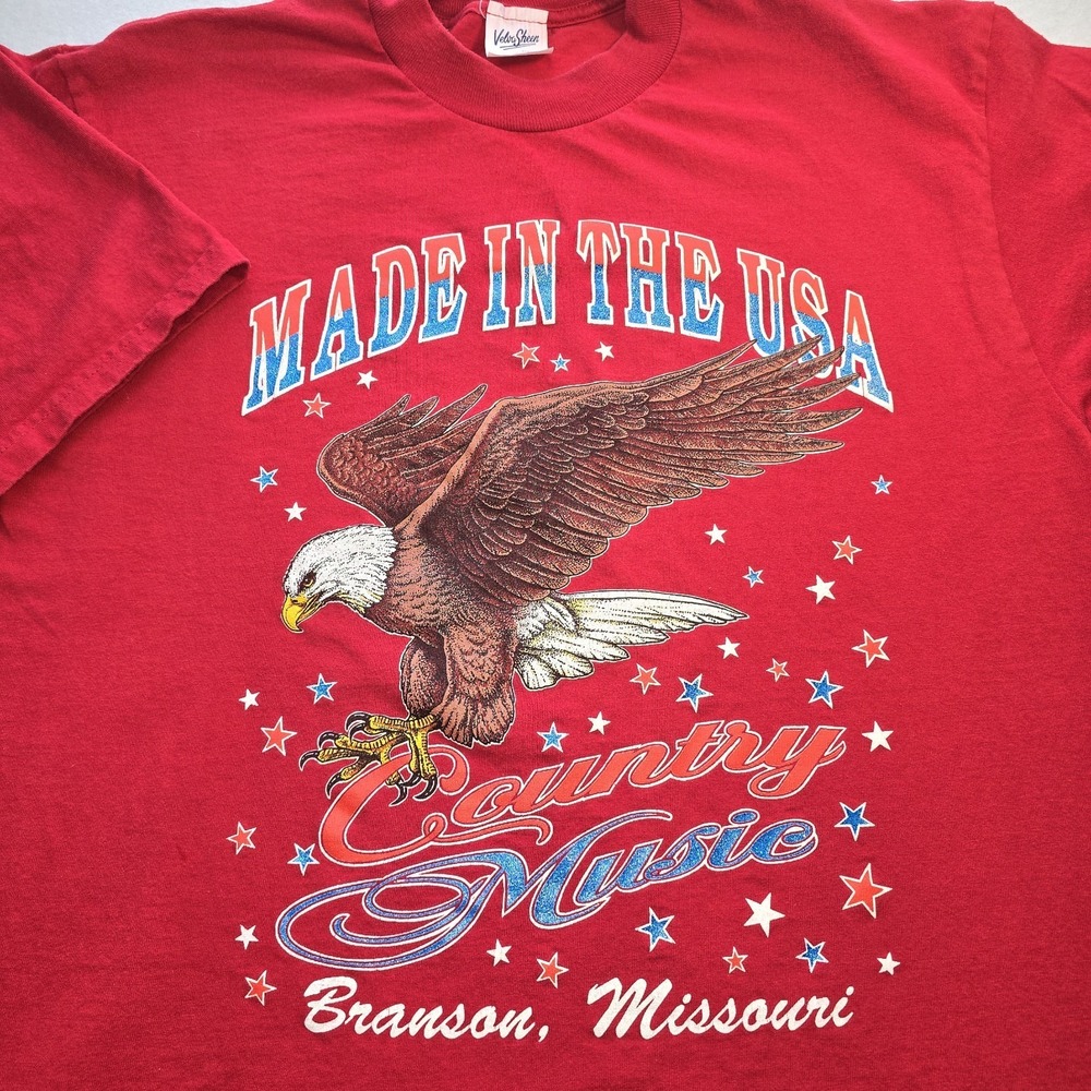 Vtg Velva Sheen Country Music Branson‎ MO T-Shirt L Red Eagle Single Stitch USA